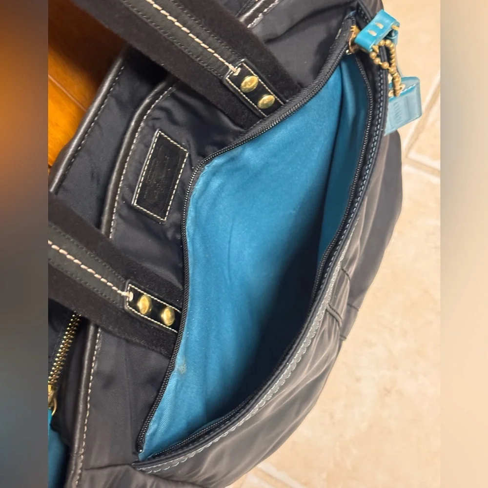 Coach Black Hampton Nylon Tote with Teal Accents - Picture 8 of 16